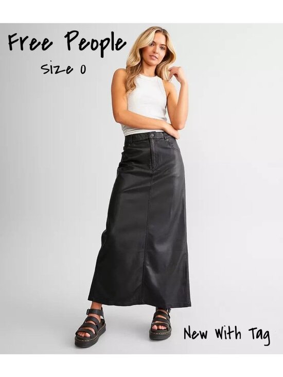 Free People Dresses & Skirts - Free People Black Vegan Leather Maxi Skirt Size 0 XS - New With Tags